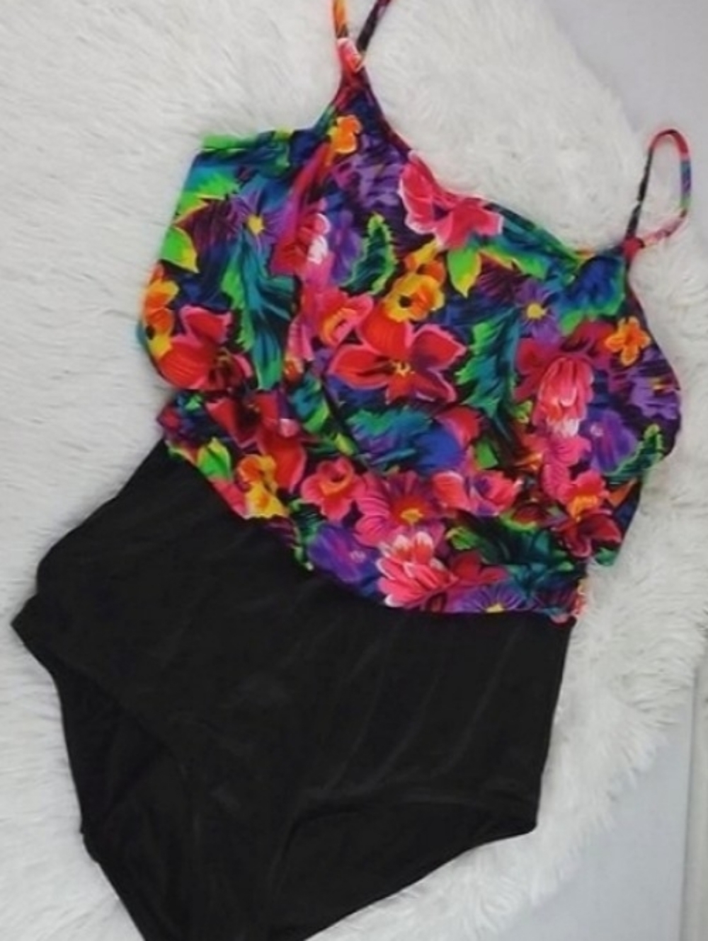 Vintage Jantzen Classics Blouson Top Floral One Piece, Size 14